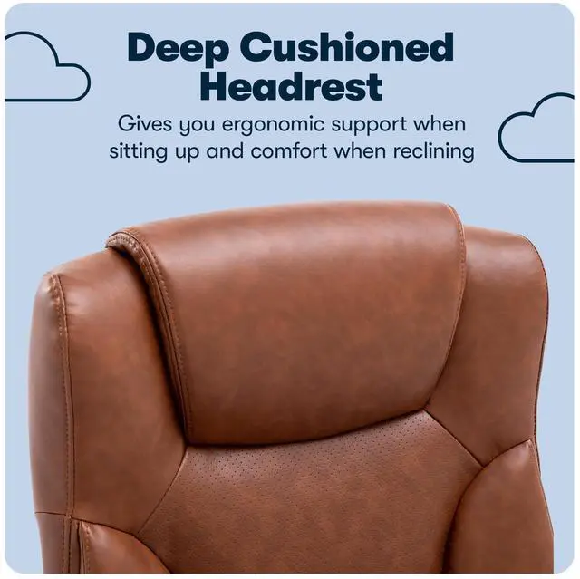 Alt view image 7 of 7 - Serta Connor Executive Office Chair, Ergonomic Computer Chair with Layered Body Pillows, Contoured Lumbar, Adjustable Seat Height, Bonded Leather, Cognac