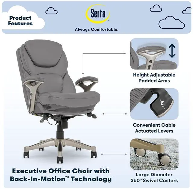 Alt view image 4 of 7 - Serta Works Executive Office Chair with Back in Motion Technology, Opportunity Gray Bonded Leather