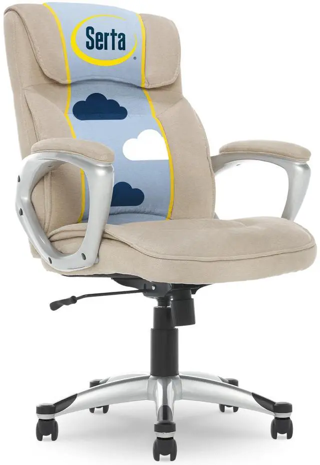 Alt view image 2 of 7 - Serta Hannah Executive Home Office Desk Chair, Ergonomic Mid-Back with Lumbar Support, Firm Seat Cushion, Layered Body Pillows, Padded Armrests, Swivel Base, Easy Assembly, Microfiber, Tan