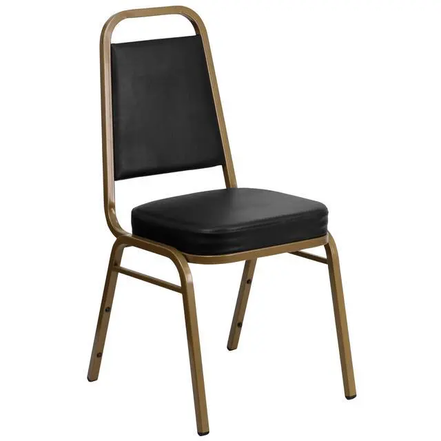 Alt view image 3 of 7 - Black Vinyl Trapezoidal Back Stacking Banquet Chair | Gold Frame, Vinyl Upholstery