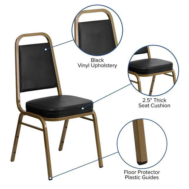Alt view image 4 of 7 - Black Vinyl Trapezoidal Back Stacking Banquet Chair | Gold Frame, Vinyl Upholstery