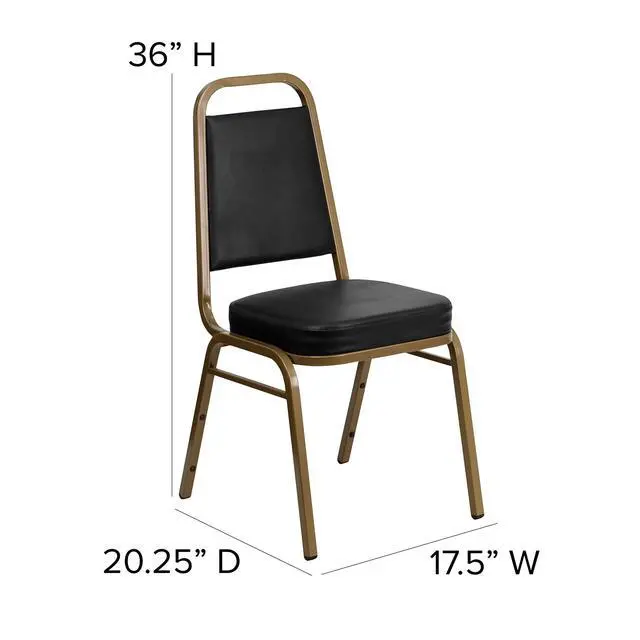 Alt view image 2 of 7 - Black Vinyl Trapezoidal Back Stacking Banquet Chair | Gold Frame, Vinyl Upholstery