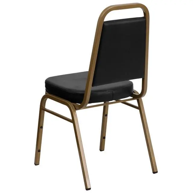 Alt view image 7 of 7 - Black Vinyl Trapezoidal Back Stacking Banquet Chair | Gold Frame, Vinyl Upholstery