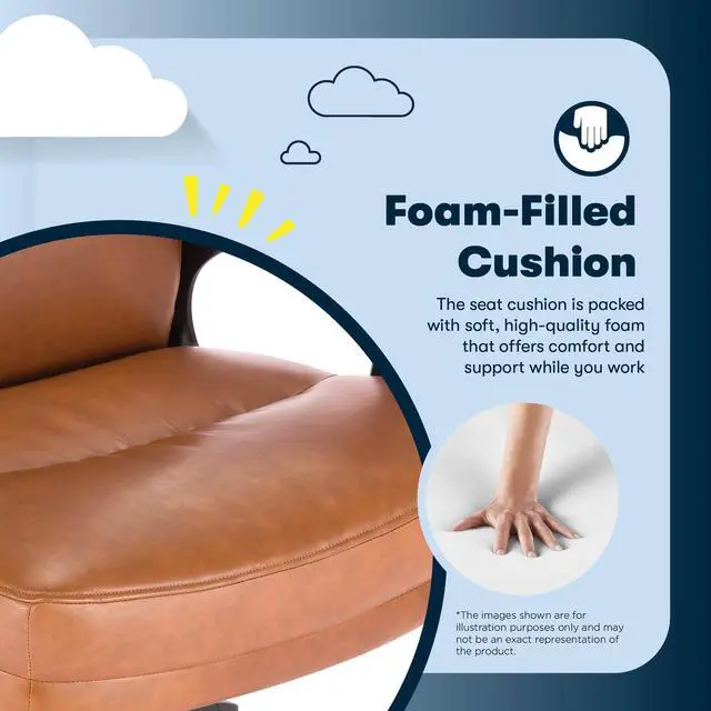 Alt view image 7 of 7 - Serta Comfort Executive Big & Tall Office Chair, Ergonomic High-Back Computer DeskChair, Semi Plush Cushion Seat, Soft Padded Armrests, SertaQuality Foam, Metal Swivel Base, Bonded Leather, Black