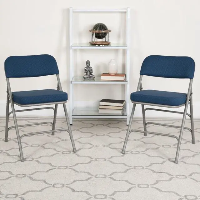 Alt view image 18 of 20 - Flash Furniture HERCULES Series Premium Curved Triple Braced Double Hinged Navy Fabric Metal Folding Chair - 2 Pack