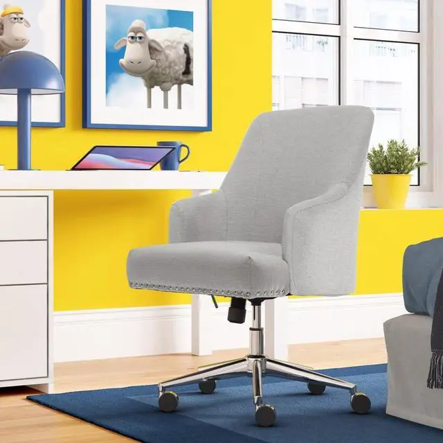 Main image of Serta Leighton Home Office Memory Foam, Height-Adjustable Desk Accent Chair with Chrome-Finished Stainless-Steel Base, Light Gray