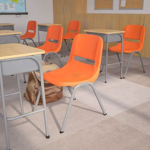 Alt view image 8 of 14 - FLASH FURNITURE 5-RUT-EO1-OR-GG Orange Shell Stack Chair, PK5