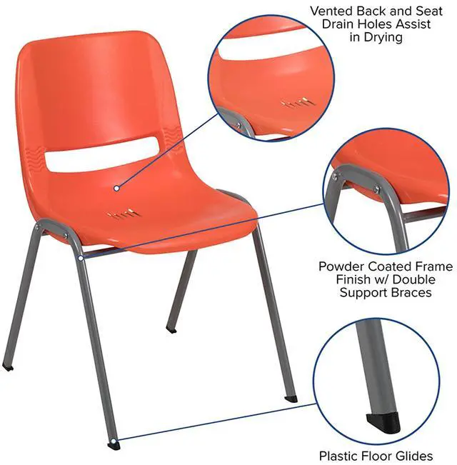 Alt view image 11 of 14 - FLASH FURNITURE 5-RUT-EO1-OR-GG Orange Shell Stack Chair, PK5