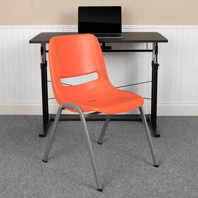 Alt view image 10 of 14 - FLASH FURNITURE 5-RUT-EO1-OR-GG Orange Shell Stack Chair, PK5