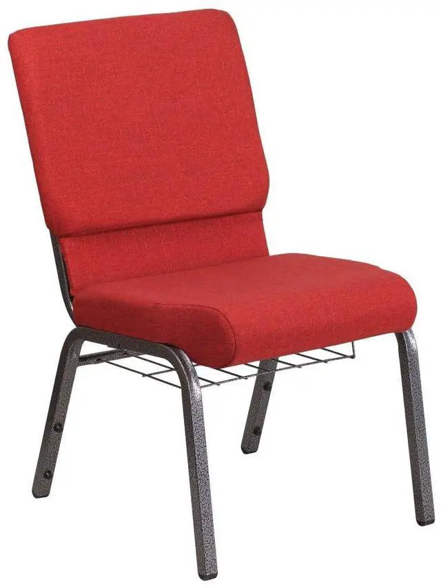 Alt view image 12 of 18 - Flash Furniture Hercules Series 18.5''W Red Fabric Church Chair with 4.25'' Thick Seat, Cup Book Rack - Silver Vein Frame