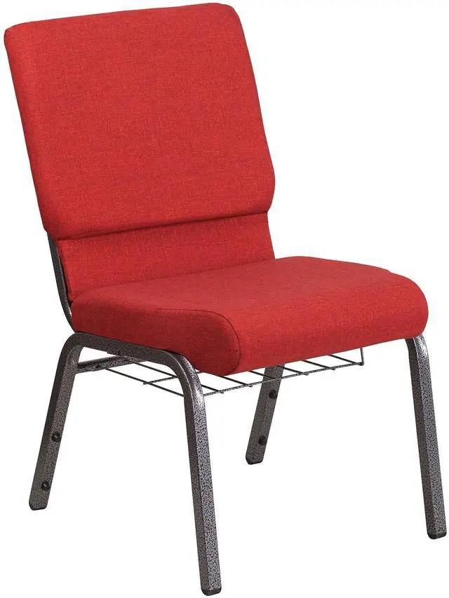 Alt view image 13 of 18 - Flash Furniture Hercules Series 18.5''W Red Fabric Church Chair with 4.25'' Thick Seat, Cup Book Rack - Silver Vein Frame