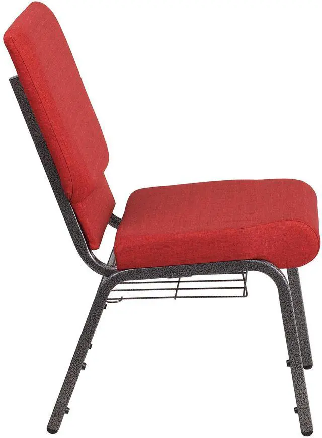 Alt view image 16 of 18 - Flash Furniture Hercules Series 18.5''W Red Fabric Church Chair with 4.25'' Thick Seat, Cup Book Rack - Silver Vein Frame