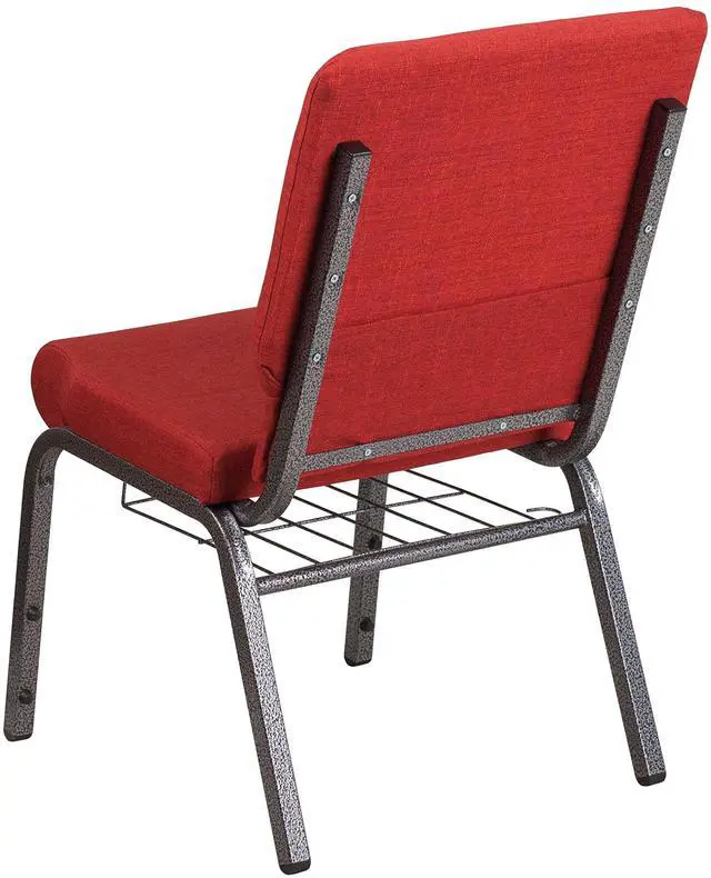 Alt view image 14 of 18 - Flash Furniture Hercules Series 18.5''W Red Fabric Church Chair with 4.25'' Thick Seat, Cup Book Rack - Silver Vein Frame