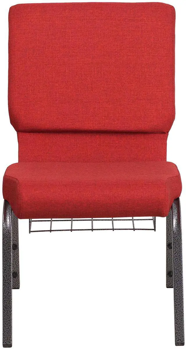 Alt view image 17 of 18 - Flash Furniture Hercules Series 18.5''W Red Fabric Church Chair with 4.25'' Thick Seat, Cup Book Rack - Silver Vein Frame