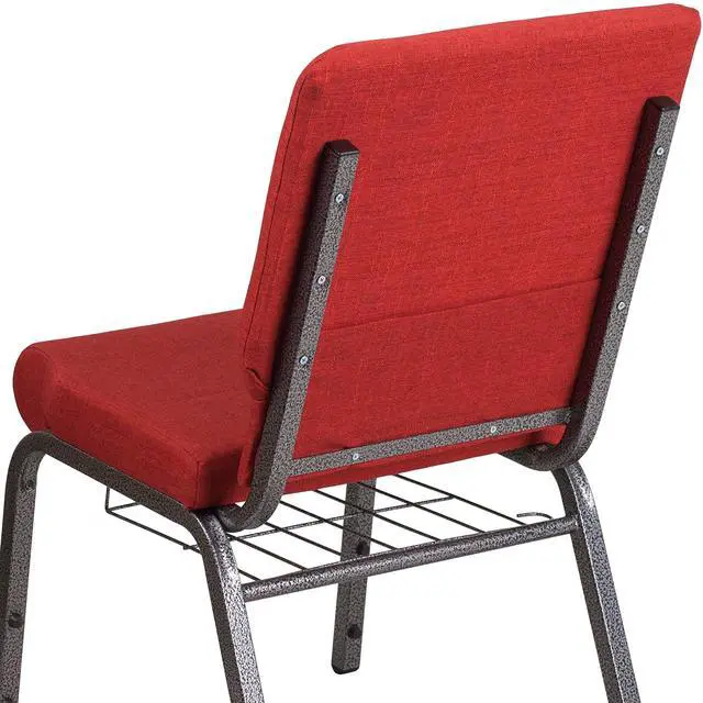 Alt view image 18 of 18 - Flash Furniture Hercules Series 18.5''W Red Fabric Church Chair with 4.25'' Thick Seat, Cup Book Rack - Silver Vein Frame