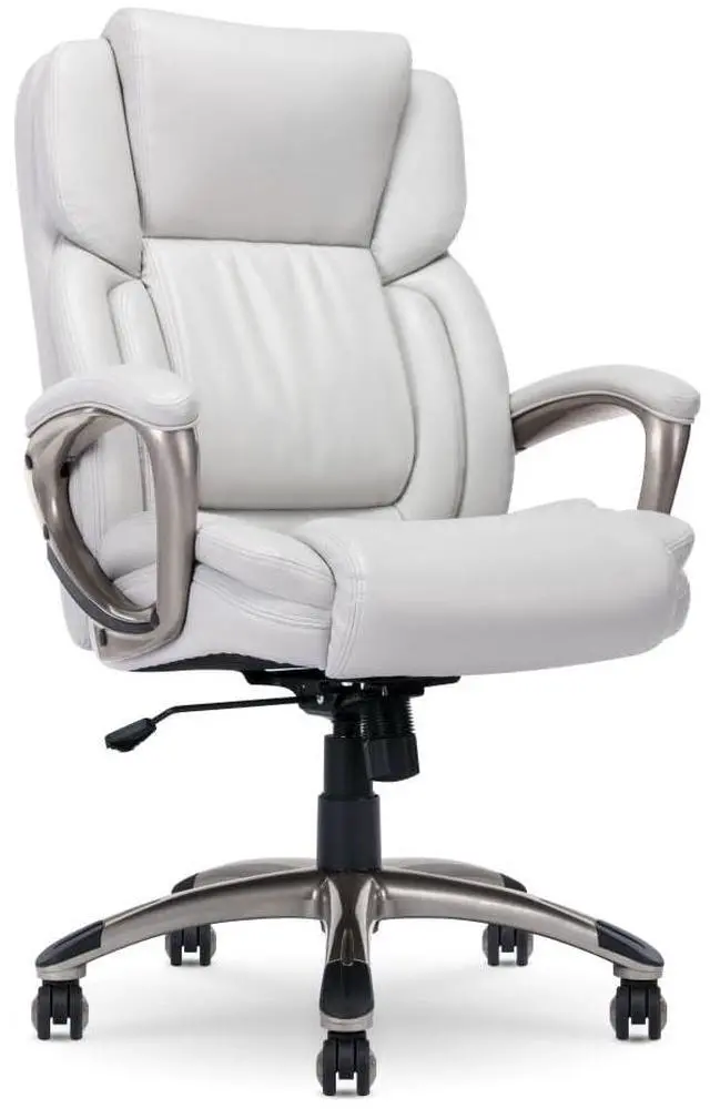 Main image of Serta Garret Executive Office Chair, Ergonomic Mid-Back with Lumbar Support, Semi-Plush Cushion and Body Pillows, Padded Armrests, Swivel Base, Bonded Leather, White