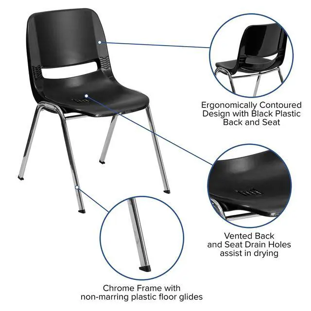 Alt view image 4 of 7 - Black Fabric Ergonomic Office Chair | Chrome Frame, Ergonomic, Shell Seat, 440 LBS. Weight Capacity