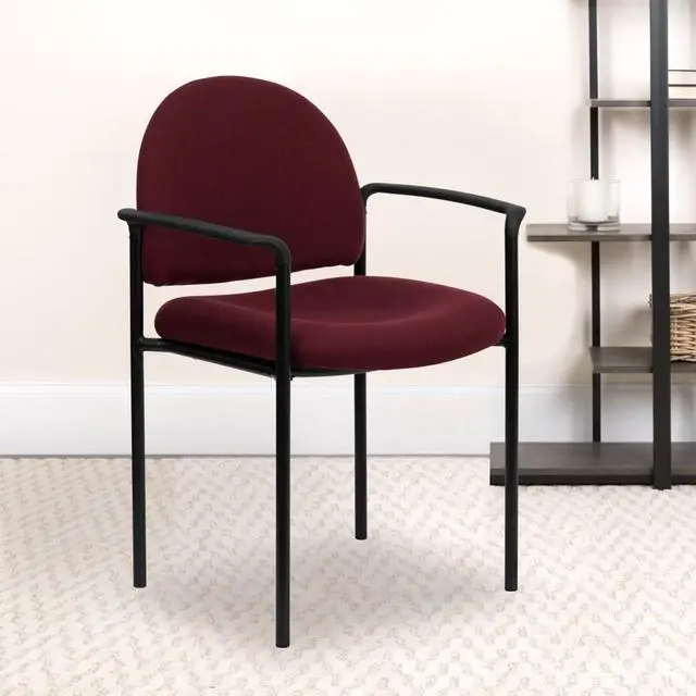 Alt view image 20 of 20 - Comfort Burgundy Fabric Stackable Steel Side Reception Chair with Arms