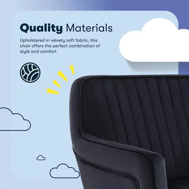 Alt view image 5 of 7 - Serta Ashleigh Modern Office Chair, Channel-Tufted Design, Pocket Coil Seat Cushion, Stylish Mid-Century Accent Armchair, Women's Vanity or MakeupChair, Chrome Swivel Base, Black Velvet Fabric