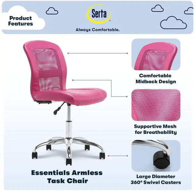 Alt view image 3 of 7 - Serta Essentials Computer Chair, Teamwork Pink Faux Leather and Mesh