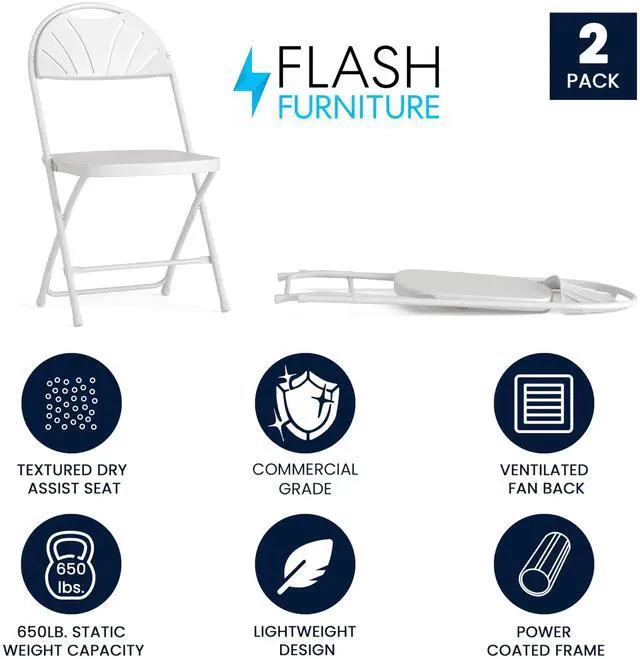 Alt view image 7 of 11 - Flash Furniture 2 Pack HERCULES Series 650 lb. Capacity White Plastic Fan Back Folding Chair
