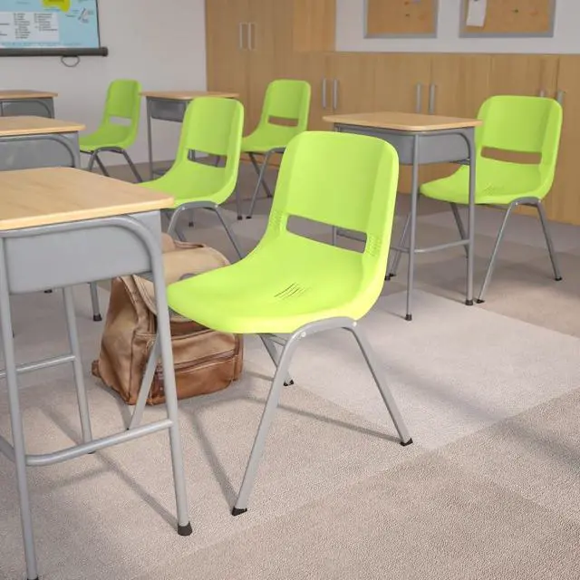 Alt view image 8 of 11 - Flash Furniture HERCULES Series Plastic Shell Stack Chair Green 5 Pack (5RUTEO1GN)