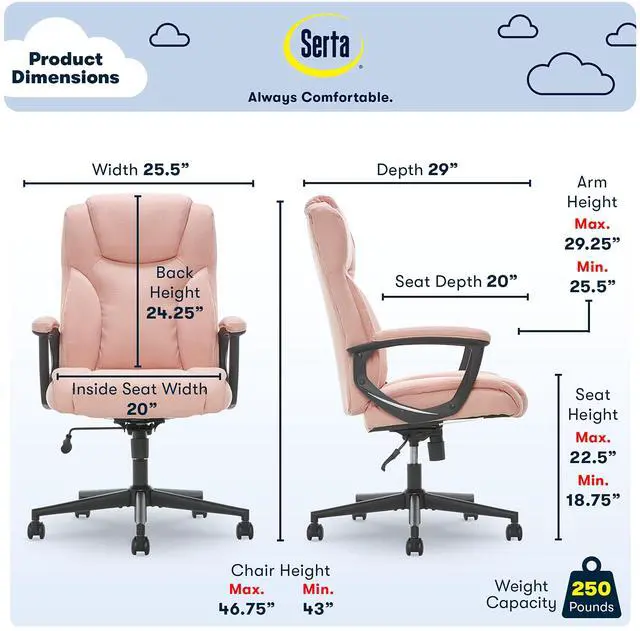 Alt view image 4 of 7 - Serta Style Hannah II Office Chair, Harvard Pink Microfiber