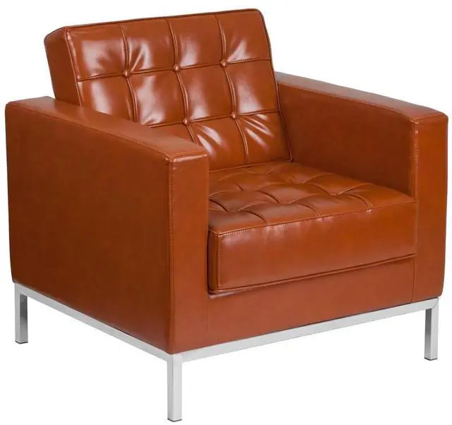 Alt view image 14 of 20 - HERCULES Lacey Series Contemporary Cognac LeatherSoft Chair with Stainless Steel Frame