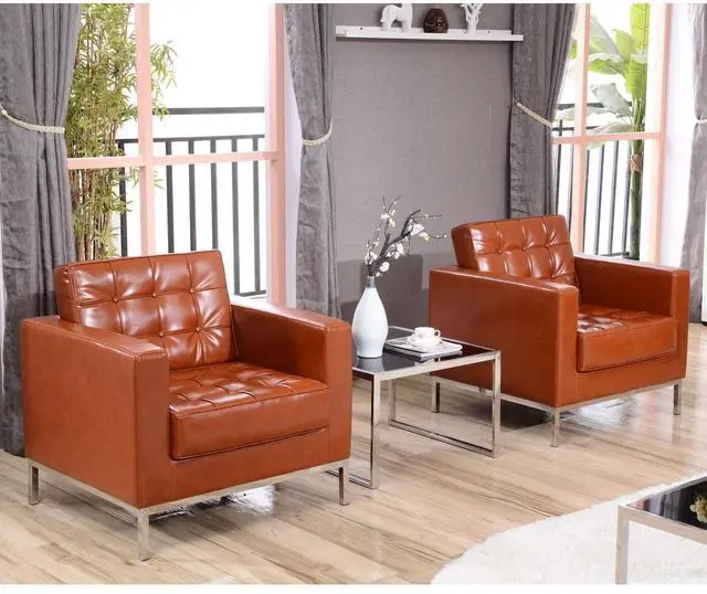 Alt view image 18 of 20 - HERCULES Lacey Series Contemporary Cognac LeatherSoft Chair with Stainless Steel Frame