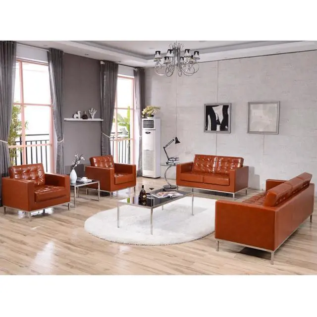 Alt view image 20 of 20 - HERCULES Lacey Series Contemporary Cognac LeatherSoft Chair with Stainless Steel Frame