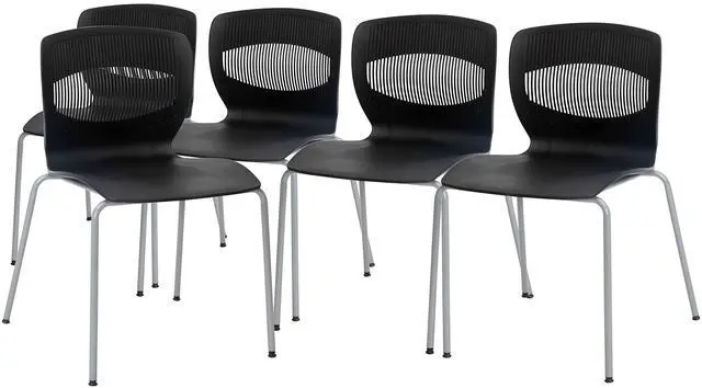 Alt view image 10 of 14 - Flash Furniture HERCULES Series Plastic Stack Chair with Lumbar Support Black 5 Pack (5RUTNC618BK)