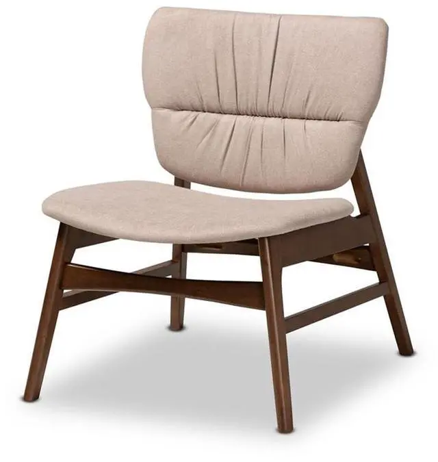 Alt view image 9 of 14 - Baxton Studio Benito Mid-Century Modern Transitional Beige Fabric Upholstered and Walnut Brown Finished Wood Accent Chair