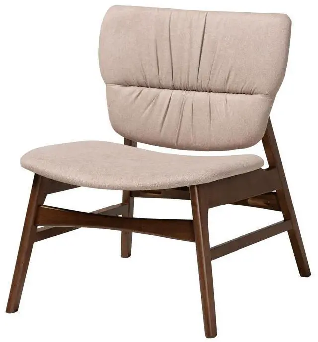 Alt view image 8 of 14 - Baxton Studio Benito Mid-Century Modern Transitional Beige Fabric Upholstered and Walnut Brown Finished Wood Accent Chair