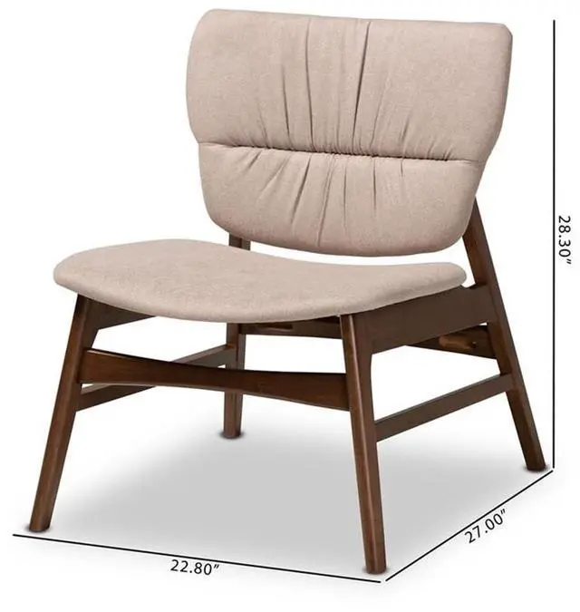 Alt view image 10 of 14 - Baxton Studio Benito Mid-Century Modern Transitional Beige Fabric Upholstered and Walnut Brown Finished Wood Accent Chair