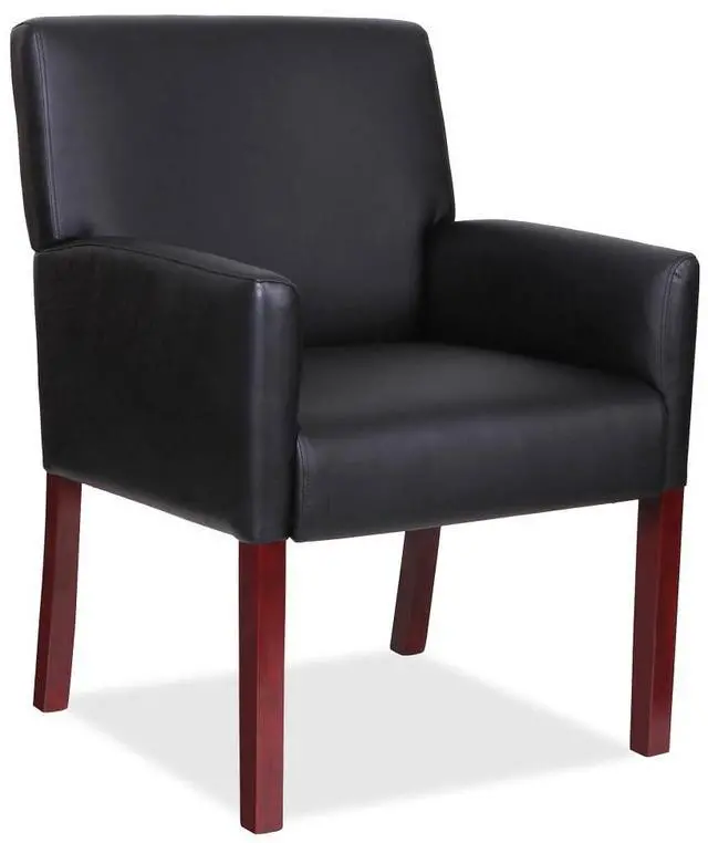 Alt view image 5 of 8 - Lorell LLR20027 Full-Sided Arms Leather Guest Chair, Black Mahogany