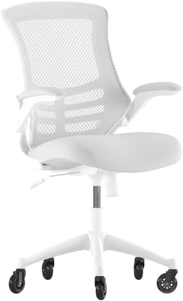 Alt view image 18 of 20 - Kelista Mid-Back Light Gray Mesh Swivel Ergonomic Task Office Chair with White Frame, Flip-Up Arms, and Transparent Roller Wheels