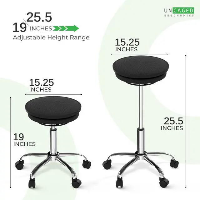 Alt view image 4 of 7 - Uncaged Ergonomics Wobble Stool Air 25.5" Active Balance Stool Fabric Seat (WSA-b) WSA-B