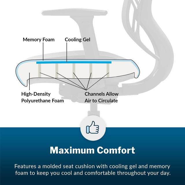 Alt view image 7 of 7 - Vari Performance Task Chair - VariDesk Ergonomic Desk Chair with Wheels - Adjustable Computer Chair with Memory Foam Cushion and Breathable Mesh Lumbar - Ideal for Home, Office, or Gaming - Black