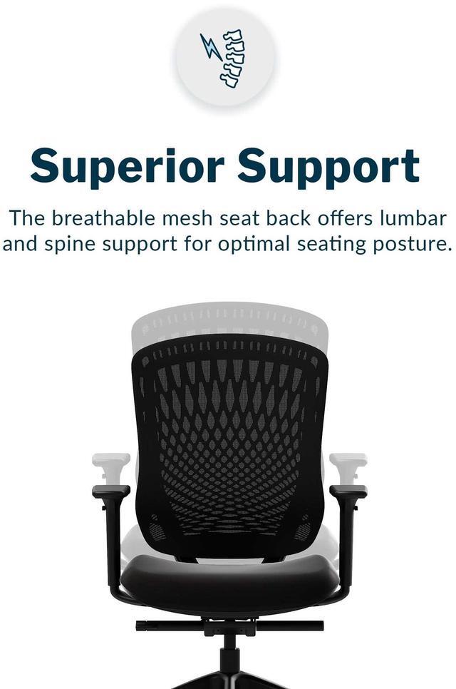 Alt view image 4 of 7 - Vari Performance Task Chair - VariDesk Ergonomic Desk Chair with Wheels - Adjustable Computer Chair with Memory Foam Cushion and Breathable Mesh Lumbar - Ideal for Home, Office, or Gaming - Black