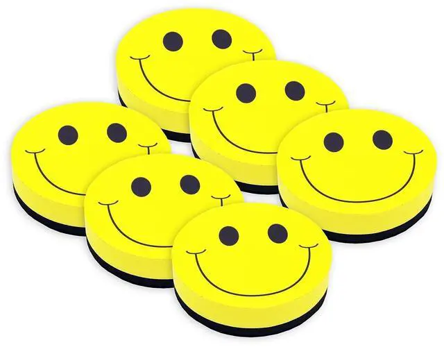 Main image of Ashley Productions Magnetic Whiteboard Eraser, Smile Face, Pack of 6 (ASH10011-6)