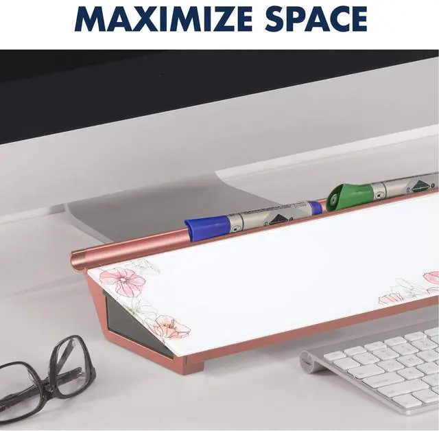 Alt view image 10 of 15 - quartet glass desktop computer pad, 18" x 6", whiteboard, dry erase surface, floral (gdp186p)