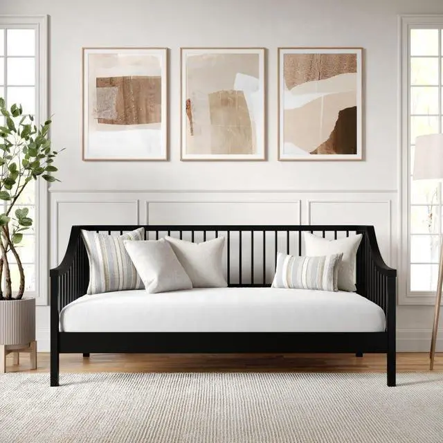 Main image of Martha Stewart Neely Platform Daybed with Wood Spindles, Solid Wood Frame, No Box Spring Needed, Twin Size, Black