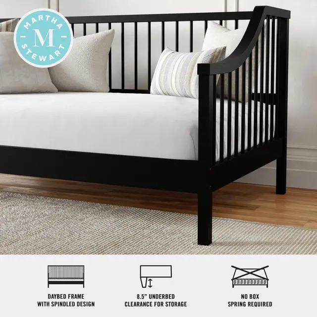 Alt view image 4 of 7 - Martha Stewart Neely Platform Daybed with Wood Spindles, Solid Wood Frame, No Box Spring Needed, Twin Size, Black