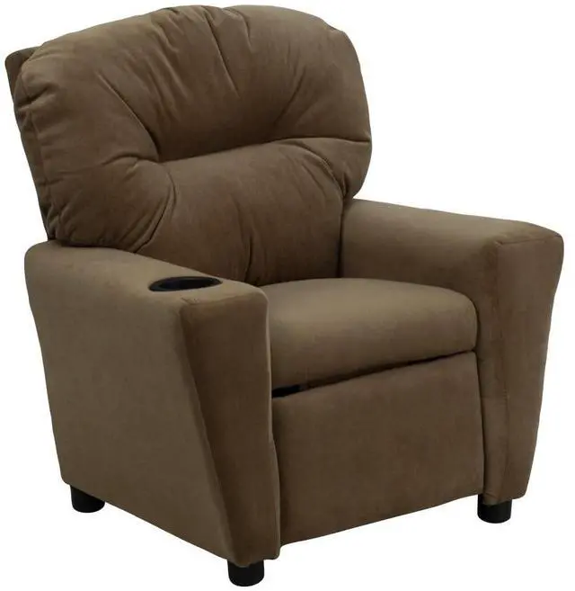Alt view image 13 of 19 - Flash Furniture BT-7950-KID-MIC-BRWN-GG Contemporary Brown Microfiber Kids Recliner with Cup Holder