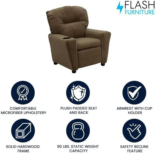 Alt view image 15 of 19 - Flash Furniture BT-7950-KID-MIC-BRWN-GG Contemporary Brown Microfiber Kids Recliner with Cup Holder