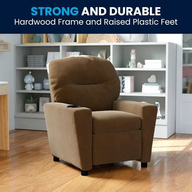 Alt view image 16 of 19 - Flash Furniture BT-7950-KID-MIC-BRWN-GG Contemporary Brown Microfiber Kids Recliner with Cup Holder