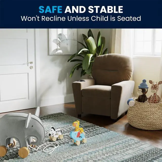 Alt view image 18 of 19 - Flash Furniture BT-7950-KID-MIC-BRWN-GG Contemporary Brown Microfiber Kids Recliner with Cup Holder