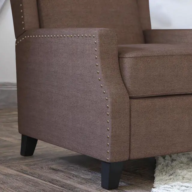 Alt view image 6 of 7 - Flash Furniture Prescott Slim Wingback Recliner Chair - Traditional Push Back Recliner - Brown Polyester Fabric with Accent Nail Trim - Pocket Spring Seat