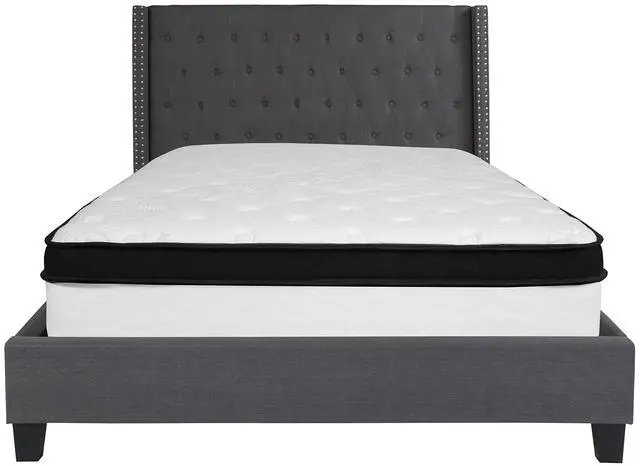 Alt view image 17 of 18 - Riverdale Queen Size Tufted Upholstered Platform Bed in Dark Gray Fabric with Memory Foam Mattress