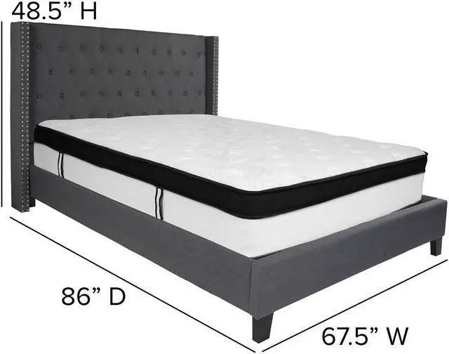 Alt view image 16 of 18 - Riverdale Queen Size Tufted Upholstered Platform Bed in Dark Gray Fabric with Memory Foam Mattress